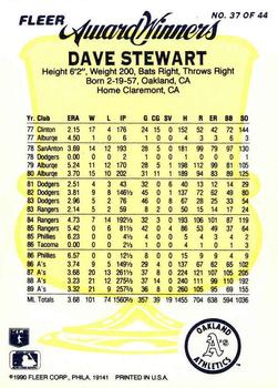 1990 Fleer Award Winners #37 Dave Stewart Back