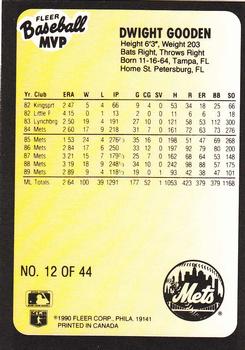 1990 Fleer Baseball MVPs #12 Dwight Gooden Back