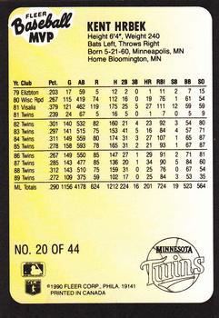 1990 Fleer Baseball MVPs #20 Kent Hrbek Back