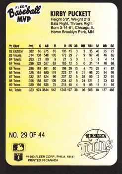 1990 Fleer Baseball MVPs #29 Kirby Puckett Back