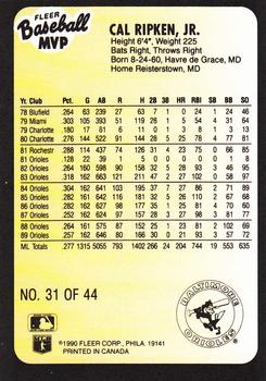 1990 Fleer Baseball MVPs #31 Cal Ripken, Jr. Back