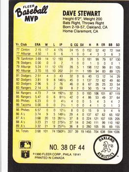 1990 Fleer Baseball MVPs #38 Dave Stewart Back