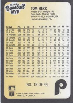 1990 Fleer Baseball MVPs #18 Tom Herr Back