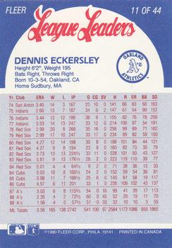 1990 Fleer League Leaders #11 Dennis Eckersley Back