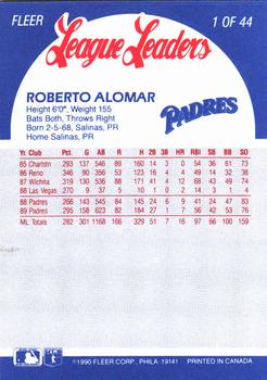 1990 Fleer League Leaders #1 Roberto Alomar Back