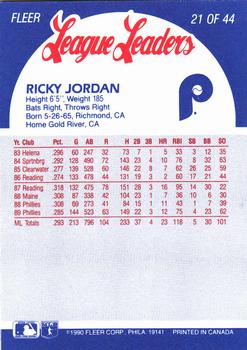 1990 Fleer League Leaders #21 Ricky Jordan Back