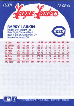 1990 Fleer League Leaders #22 Barry Larkin Back