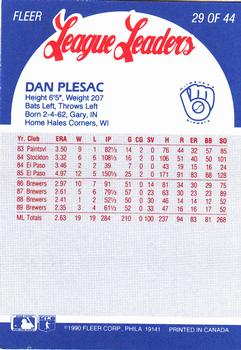 1990 Fleer League Leaders #29 Dan Plesac Back