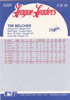 1990 Fleer League Leaders #2 Tim Belcher Back