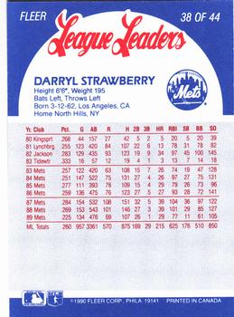 1990 Fleer League Leaders #38 Darryl Strawberry Back