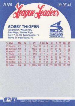 1990 Fleer League Leaders #39 Bobby Thigpen Back