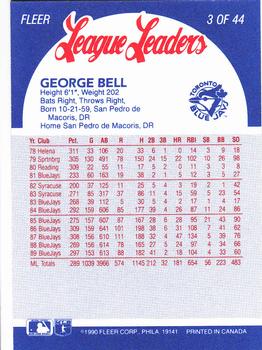1990 Fleer League Leaders #3 George Bell Back