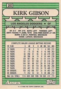 1990 Topps Ames All-Stars #20 Kirk Gibson Back