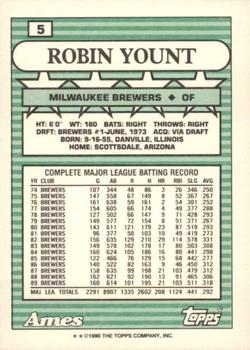 1990 Topps Ames All-Stars #5 Robin Yount Back