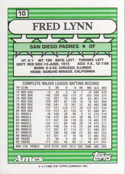 1990 Topps Ames All-Stars #10 Fred Lynn Back