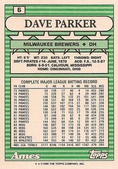1990 Topps Ames All-Stars #6 Dave Parker Back