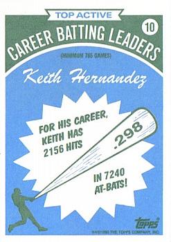 1990 Topps - Batting Leaders #10 Keith Hernandez Back