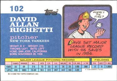 1990 Topps Big #102 Dave Righetti Back