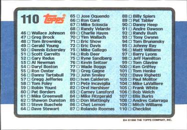 1990 Topps Big #110 Series 1 Checklist: 1-110 Back