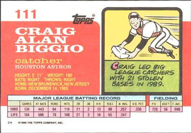 1990 Topps Big #111 Craig Biggio Back