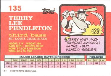 1990 Topps Big #135 Terry Pendleton Back