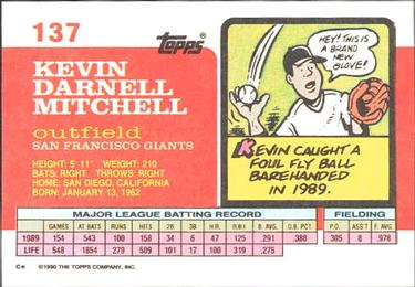 1990 Topps Big #137 Kevin Mitchell Back