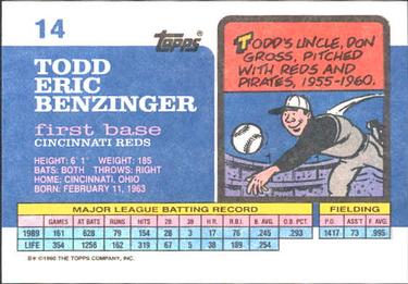 1990 Topps Big #14 Todd Benzinger Back