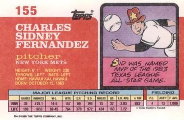 1990 Topps Big #155 Sid Fernandez Back