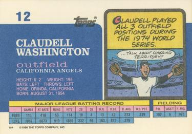 1990 Topps Big #12 Claudell Washington Back