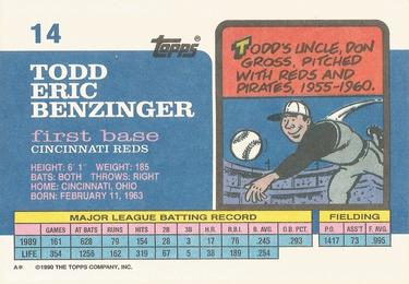1990 Topps Big #14 Todd Benzinger Back