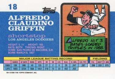 1990 Topps Big #18 Alfredo Griffin Back