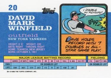 1990 Topps Big #20 Dave Winfield Back