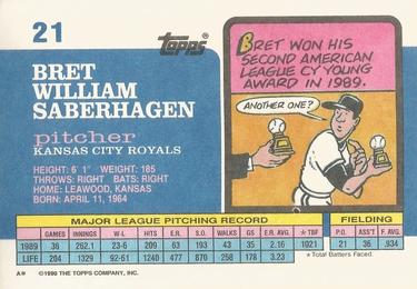 1990 Topps Big #21 Bret Saberhagen Back