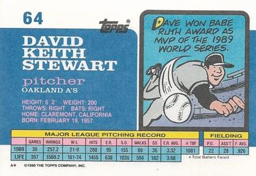 1990 Topps Big #64 Dave Stewart Back