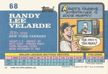 1990 Topps Big #68 Randy Velarde Back