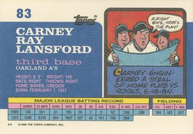 1990 Topps Big #83 Carney Lansford Back