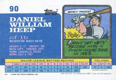 1990 Topps Big #90 Danny Heep Back