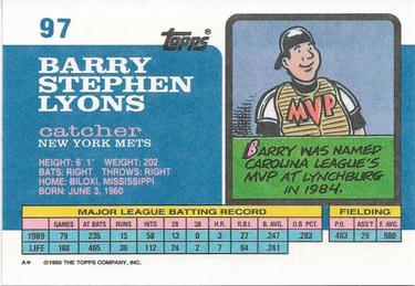 1990 Topps Big #97 Barry Lyons Back