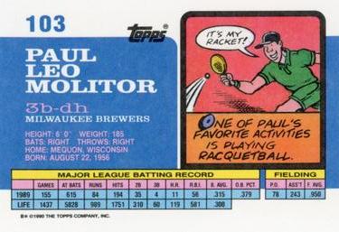 1990 Topps Big #103 Paul Molitor Back