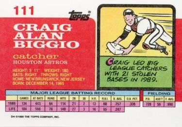 1990 Topps Big #111 Craig Biggio Back