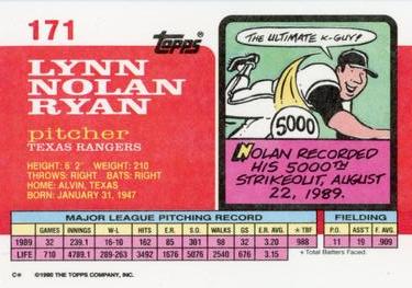 1990 Topps Big #171 Nolan Ryan Back