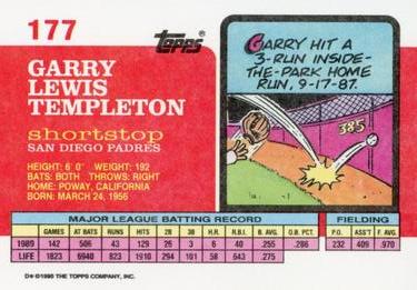 1990 Topps Big #177 Garry Templeton Back