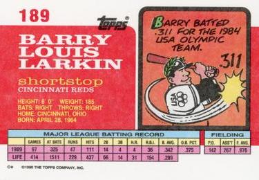 1990 Topps Big #189 Barry Larkin Back
