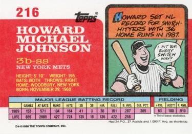 1990 Topps Big #216 Howard Johnson Back