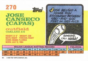 1990 Topps Big #270 Jose Canseco Back