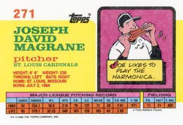 1990 Topps Big #271 Joe Magrane Back