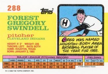 1990 Topps Big #288 Greg Swindell Back