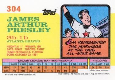 1990 Topps Big #304 Jim Presley Back