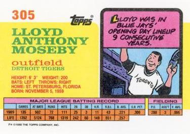 1990 Topps Big #305 Lloyd Moseby Back