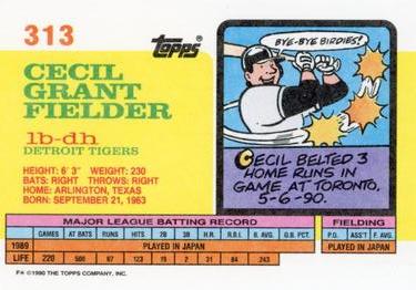 1990 Topps Big #313 Cecil Fielder Back